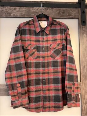 Five Four Red and Gray Plaid Shirt Jacket